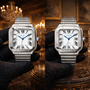 Comparaison entre Seiko Mod style Santos et véritable montre Cartier Santos de luxe