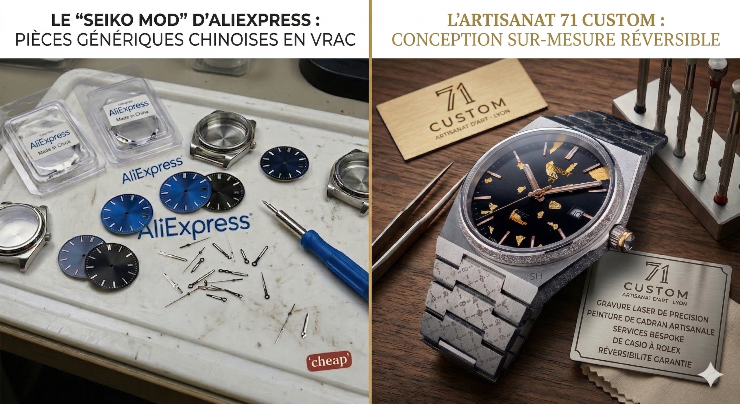 Comparaison entre montage Seiko Mod AliExpress et personnalisation artisanale de montre sur mesure 71 Custom